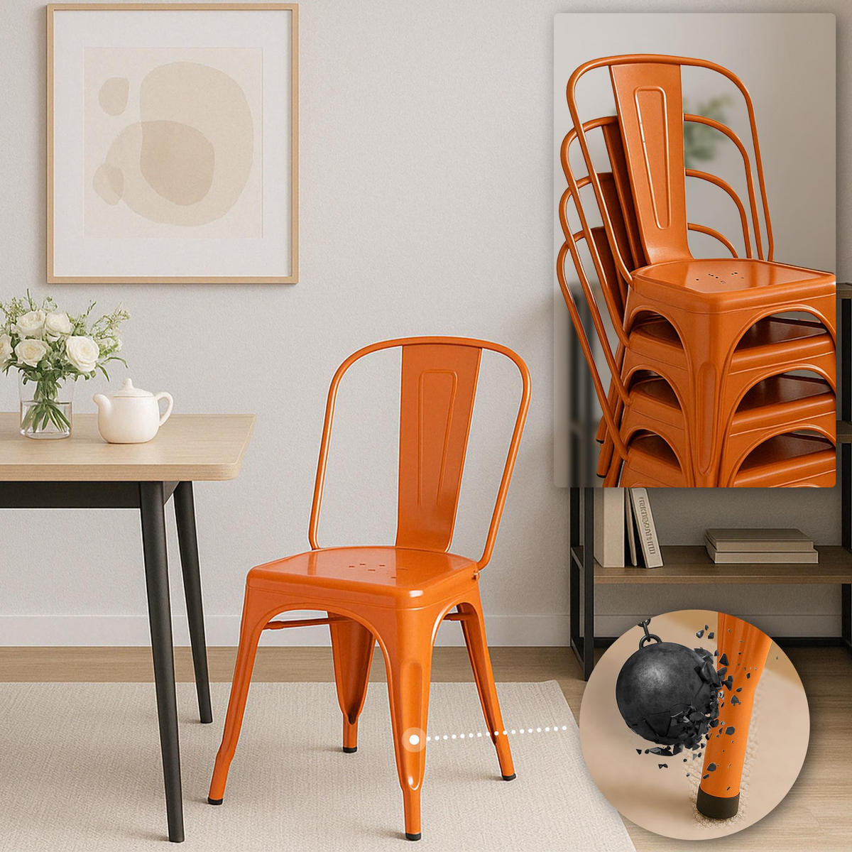 BESUCHERSTUHL 4er Set Metall orange - Orange, Metall (44/89/48cm) - CLP