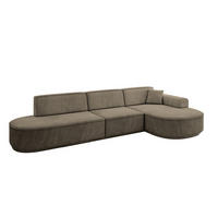 ECKSOFA Ottomane Rechts MARI-L2-v3 - 328x171x83 cm Dunkelbraun Velours - Dunkelbraun/Schwarz, Holzwerkstoff/Kunststoff (171/328cm) - ALTDECOR