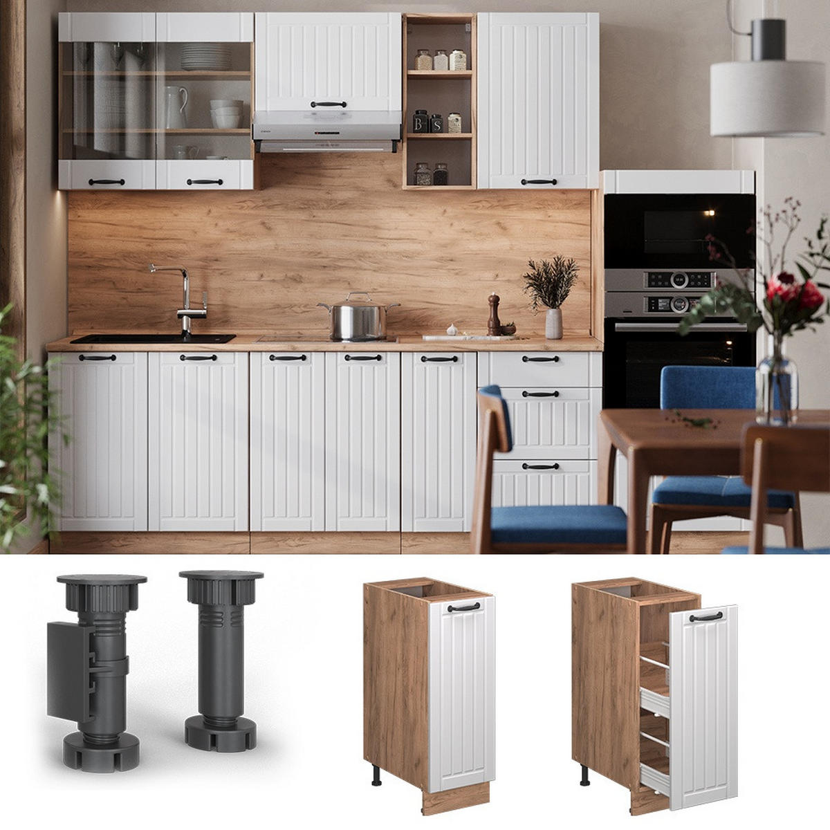 APOTHEKERSCHRANK Fame-Line Weiß Landhaus 30 cm , AP Eiche - Honigeiche/Weiß, Holzwerkstoff (30/82/60cm) - Vicco