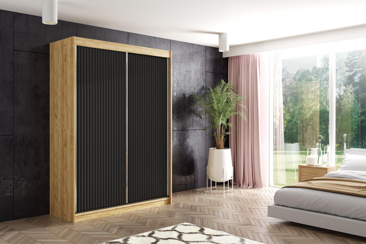 KLEIDERSCHRANK RYFLOX - 150 - Eichefarben|Schwarz - Eichefarben/Schwarz, Holzwerkstoff (150/215/61cm) - ALTDECOR