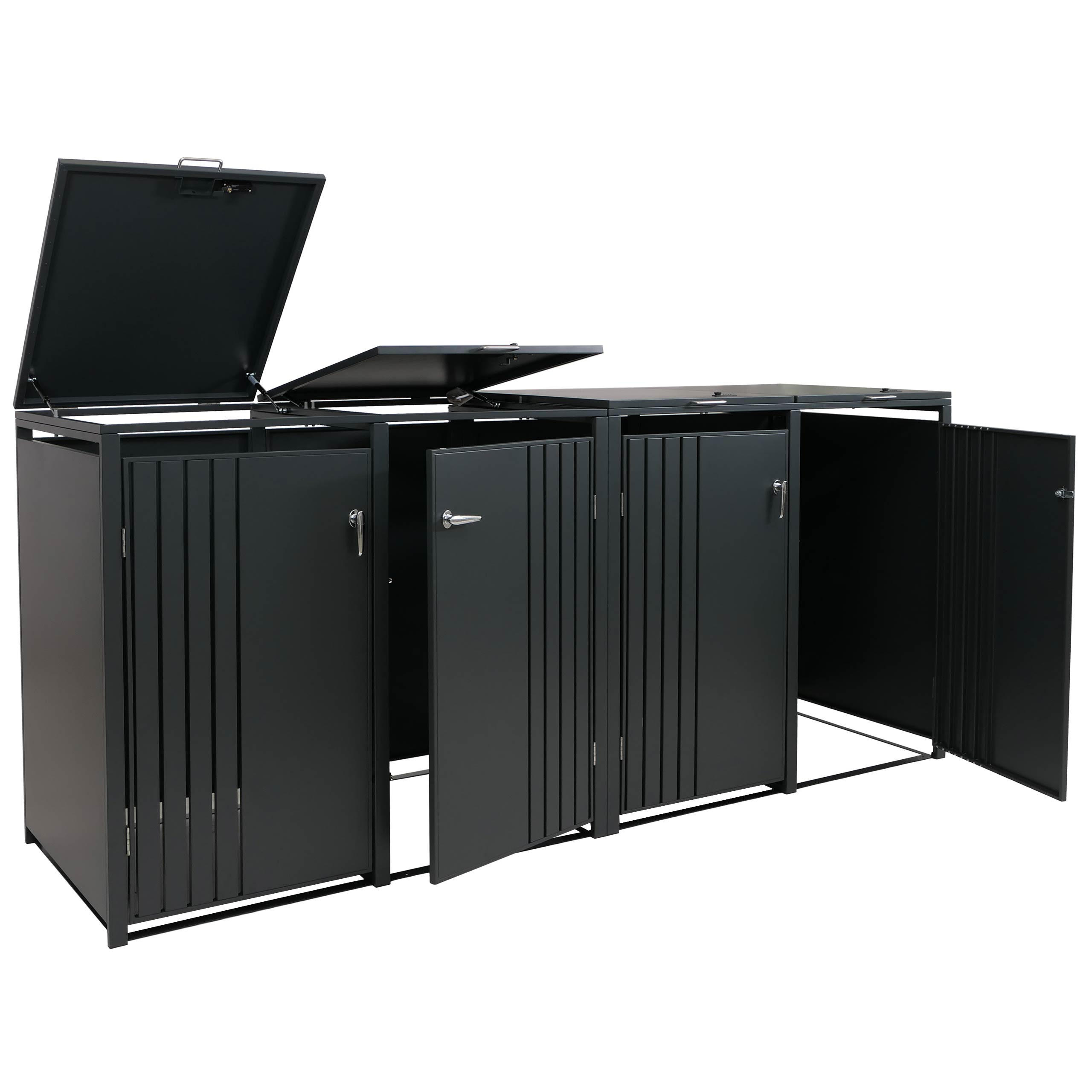 MÜLLTONNENBOX 4er mit Deckel HxBxT 122x250x84cm Anthrazit - Anthrazit, Metall (250/122/84cm) - PROREGAL