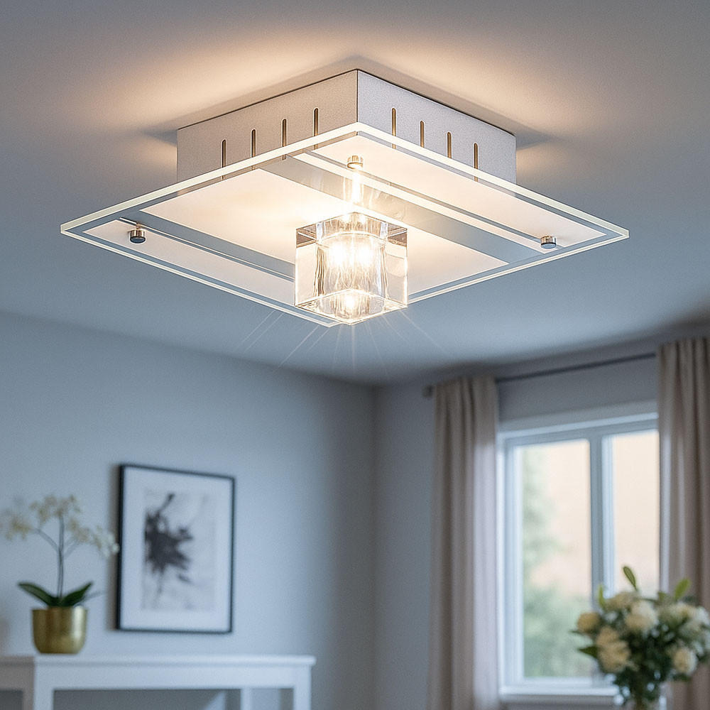 Thumbnail - Deckenleuchte, Silber, Glas, 18x8x18 cm, Lampen & Leuchten, Innenbeleuchtung, Deckenleuchten