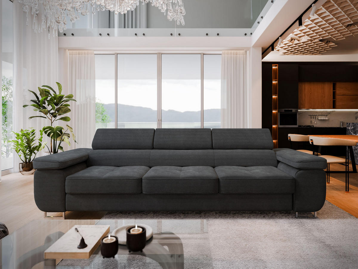 BETTSOFA MOSINE Graphitfarben Kordstoff mit Schlaffunktion - Graphitfarben, Textil (281/87/98cm) - MASSENO