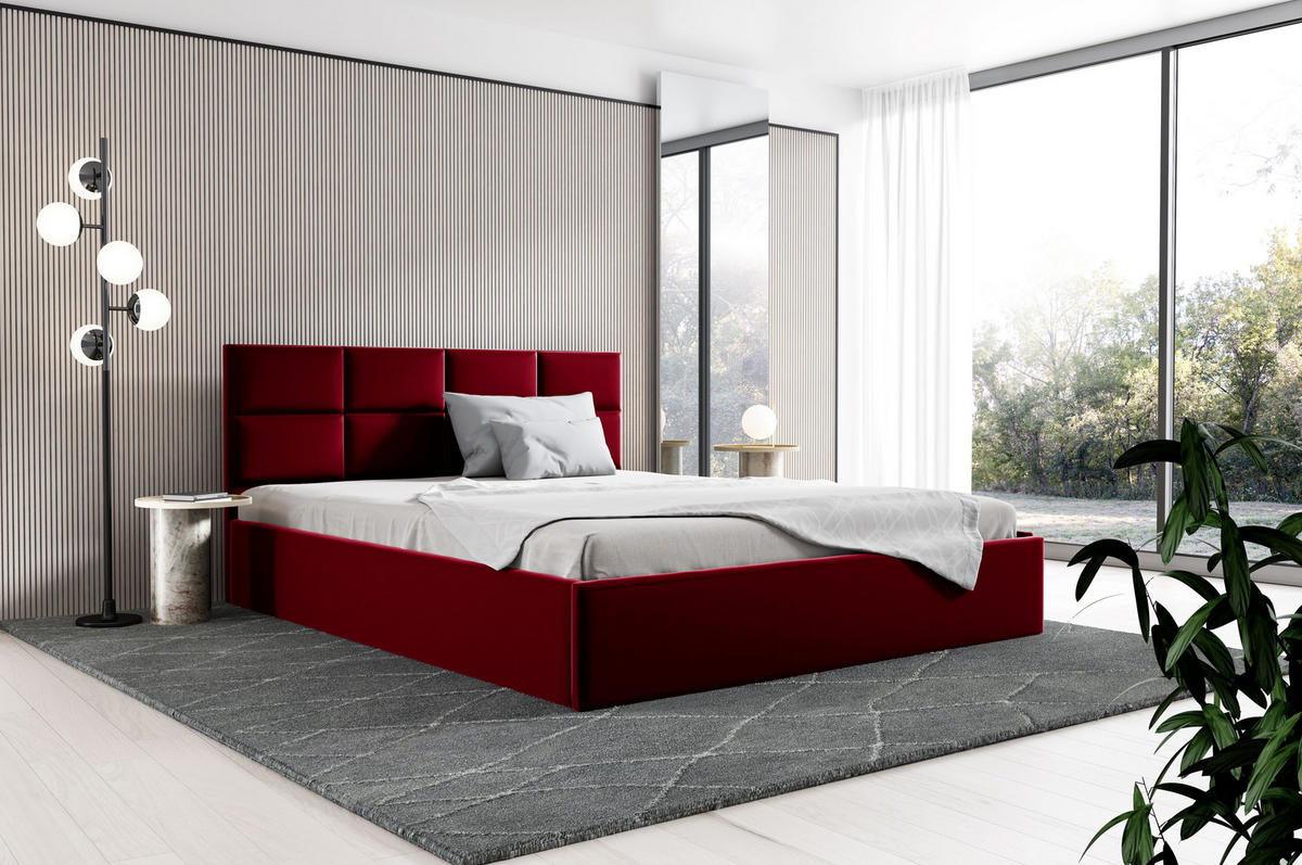 POLSTERBETT Gobi Rot 90x200 cm, mit Bettkasten und gestepptem Kopfteil - Rot, Holzwerkstoff/Textil (90/200cm) - Bettso