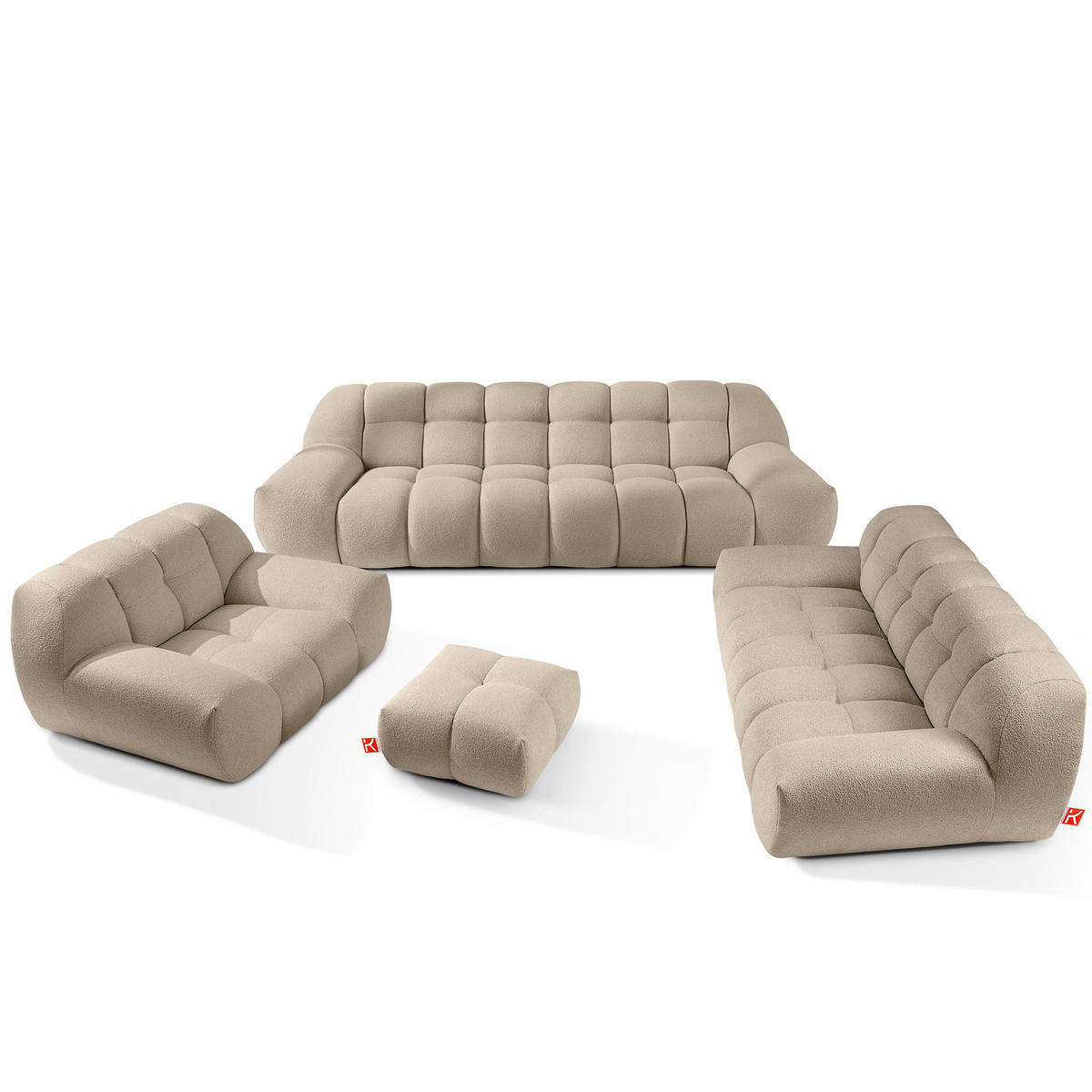 SITZGARNITUR VENA Bouclé, Beige - Beige, Holz/Textil (65/38/65cm) - KONSIMO®