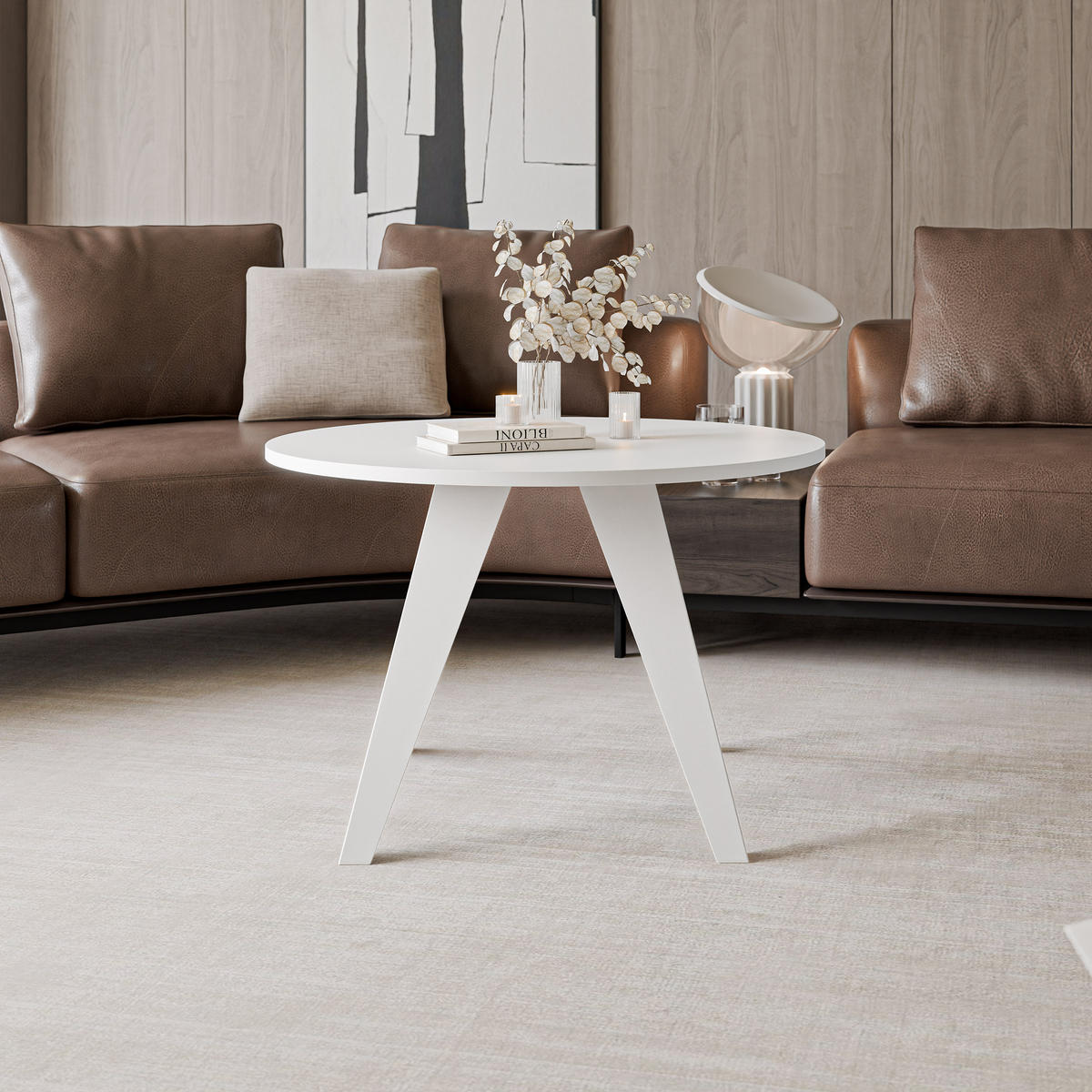 COUCHTISCH FERRO 75/50 cm runden, Weiß / Arktisweiß - Weiß, Metall (75/75/50cm) - Idohome
