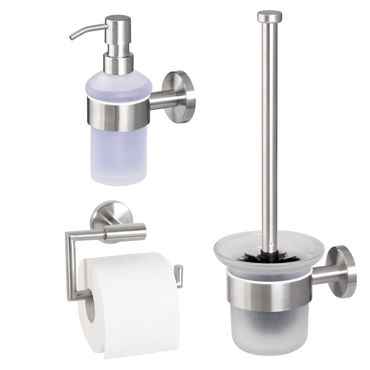 BADEZIMMER-ZUBEHÖR-SET PIAZZA 3tlg, Edelstahl, matt - Silberfarben, Metall (14.5/35/11.5cm) - bremermann