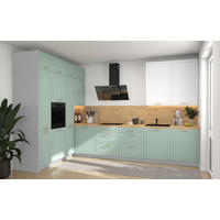 L-FORM KÜCHENZEILE Bari (16-tlg) Grau / Blassgrün - Signalweiß - Grün, Holzwerkstoff/Metall (347/243/202cm) - Feldmann-Wohnen