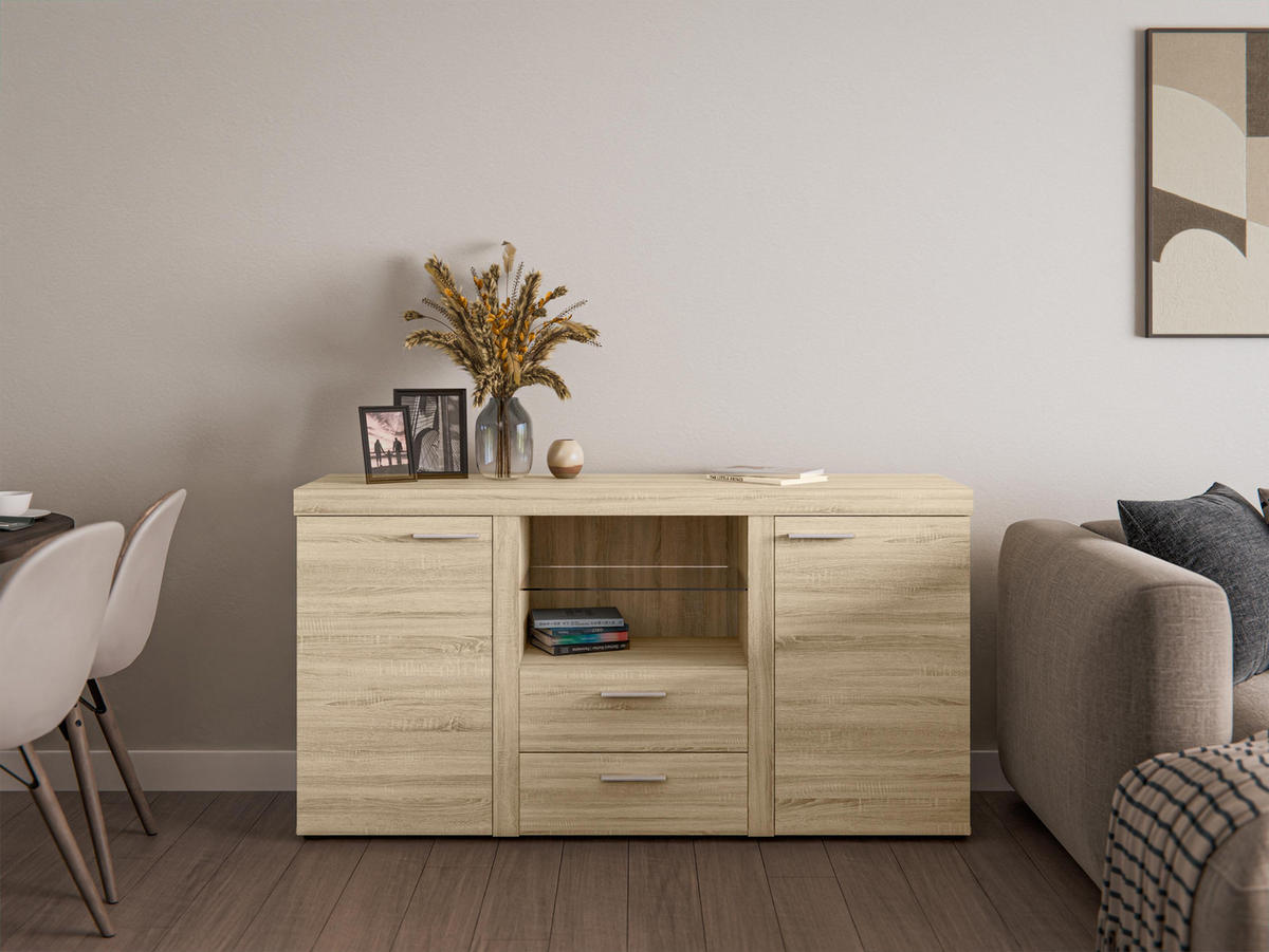 SIDEBOARD Spacoro 2F2S Eiche Sonoma 156,4/82/40,3 cm – Schubladenschrank Kommode Modern - Sonoma Eiche, Holzwerkstoff/Kunststoff (156/82/40cm) - AX Living