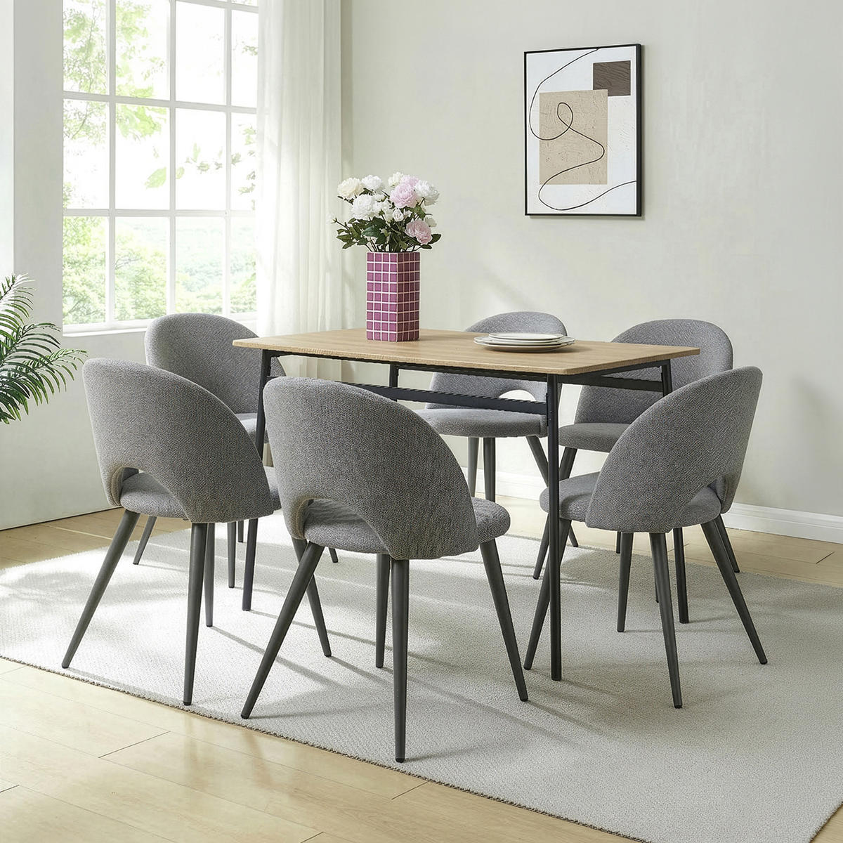 SADA JÍDELNÍCH ŽIDLÍ, 6 KS Karijoki - šedá/tmavě šedá, kov/textil (50/77/55cm) - [en.casa]