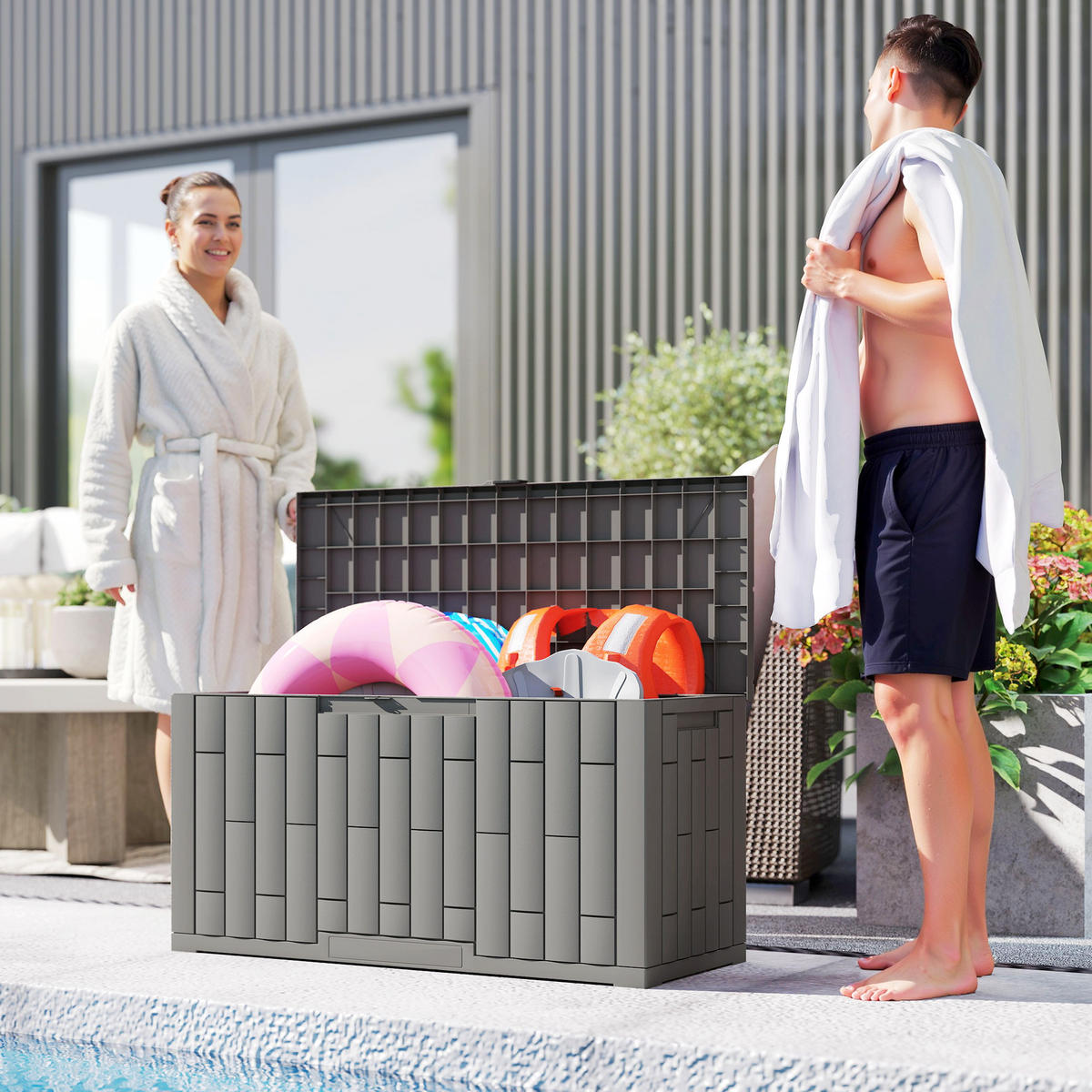 GARTENBOX Kunststoff Grau - Grau, Kunststoff (43/54.5/106.5cm) - Outsunny