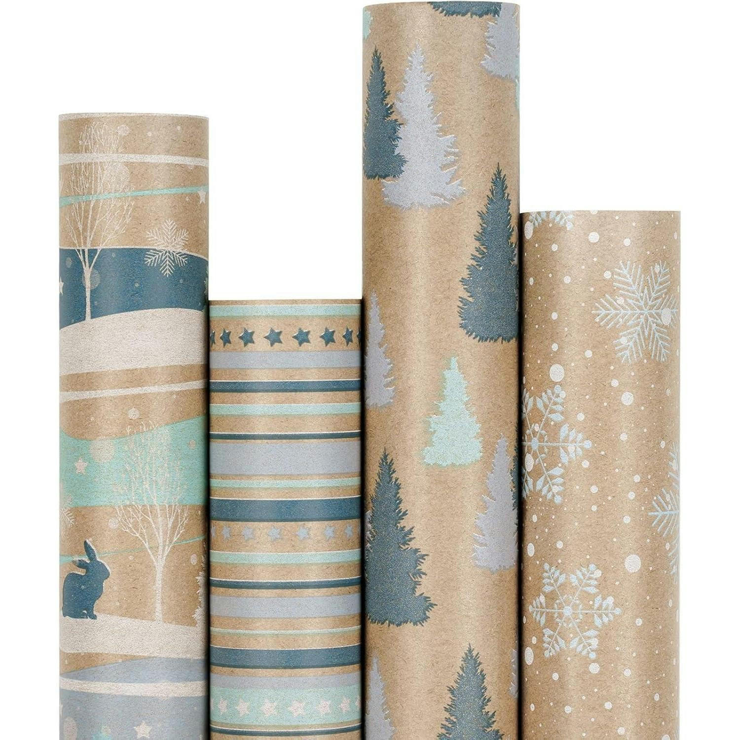 GESCHENKPAPIER 4er Set Kraftpapier Blau 76 x 305 cm - Multicolor, Papier (4/76/15cm)