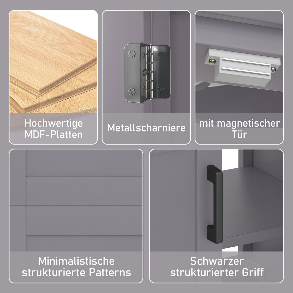 WASCHTISCHKOMBI mit Keramikbecken 60x46x84.8cm in Grau, 2 Türen & umklappbarer Schublade - Grau, Holzwerkstoff (60/84.8/46cm) - Modfu