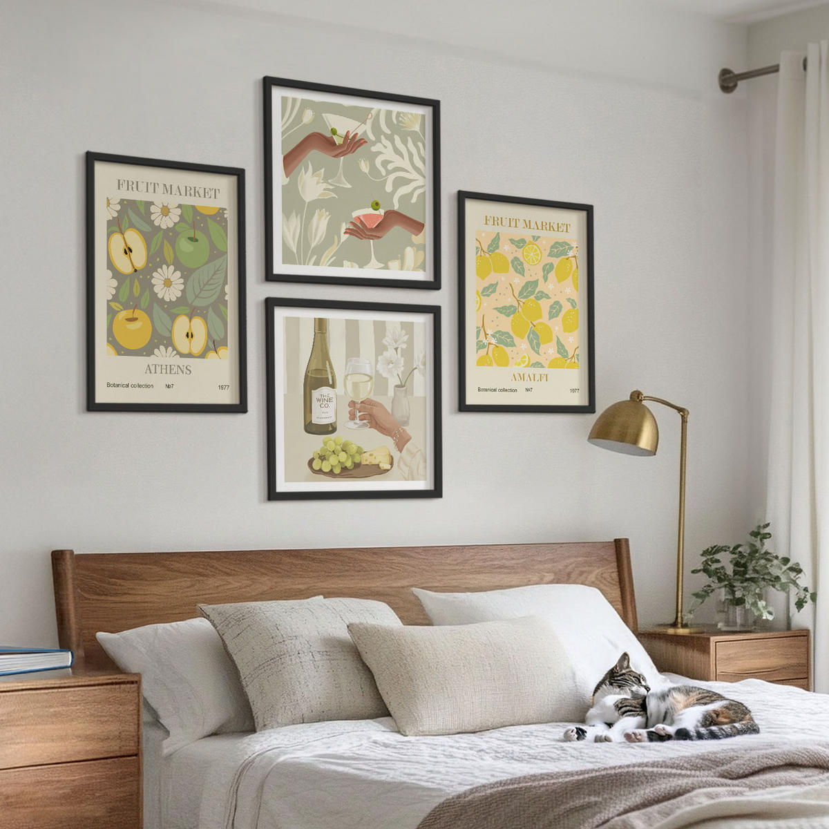 WANDBILDER 4er-Set - 50x50 cm & 40x60 cm Schwarzer Rahmen - Fruchtige Muster italienischer Wein - Schwarz, Kunststoff (50/50cm) - ArtPrintCave