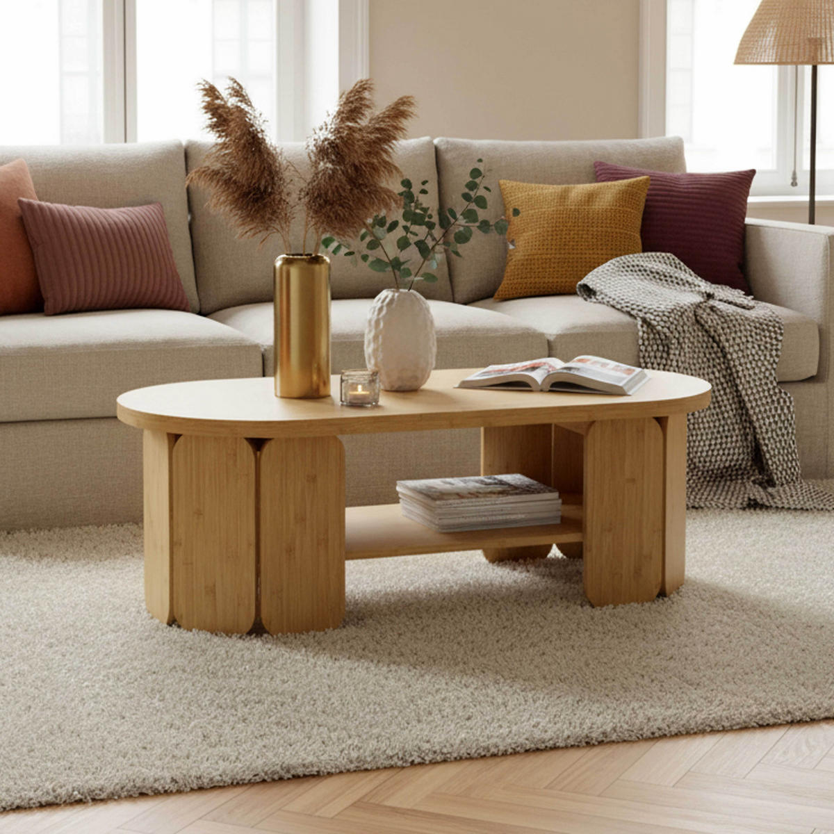 COUCHTISCH, Beigefarbe - Beige, Holz (110/50/38.5cm) - Oviala