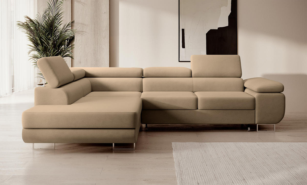 ECKSOFA Stevil Beige Velours - Beige/Silberfarben, Textil/Metall (275/203cm) - Selsey
