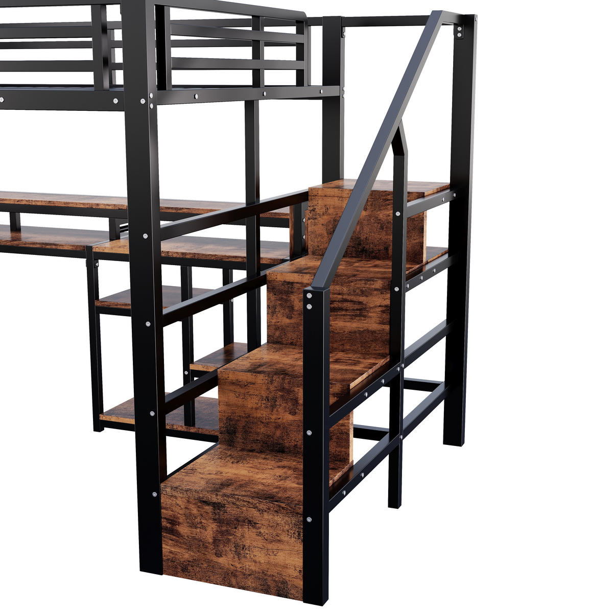 HOCHBETT 140/200 cm mit Leiterschrank und LED, DE-41996, in Schwarz - Schwarz, Metall (140/200cm) - ComfortXL