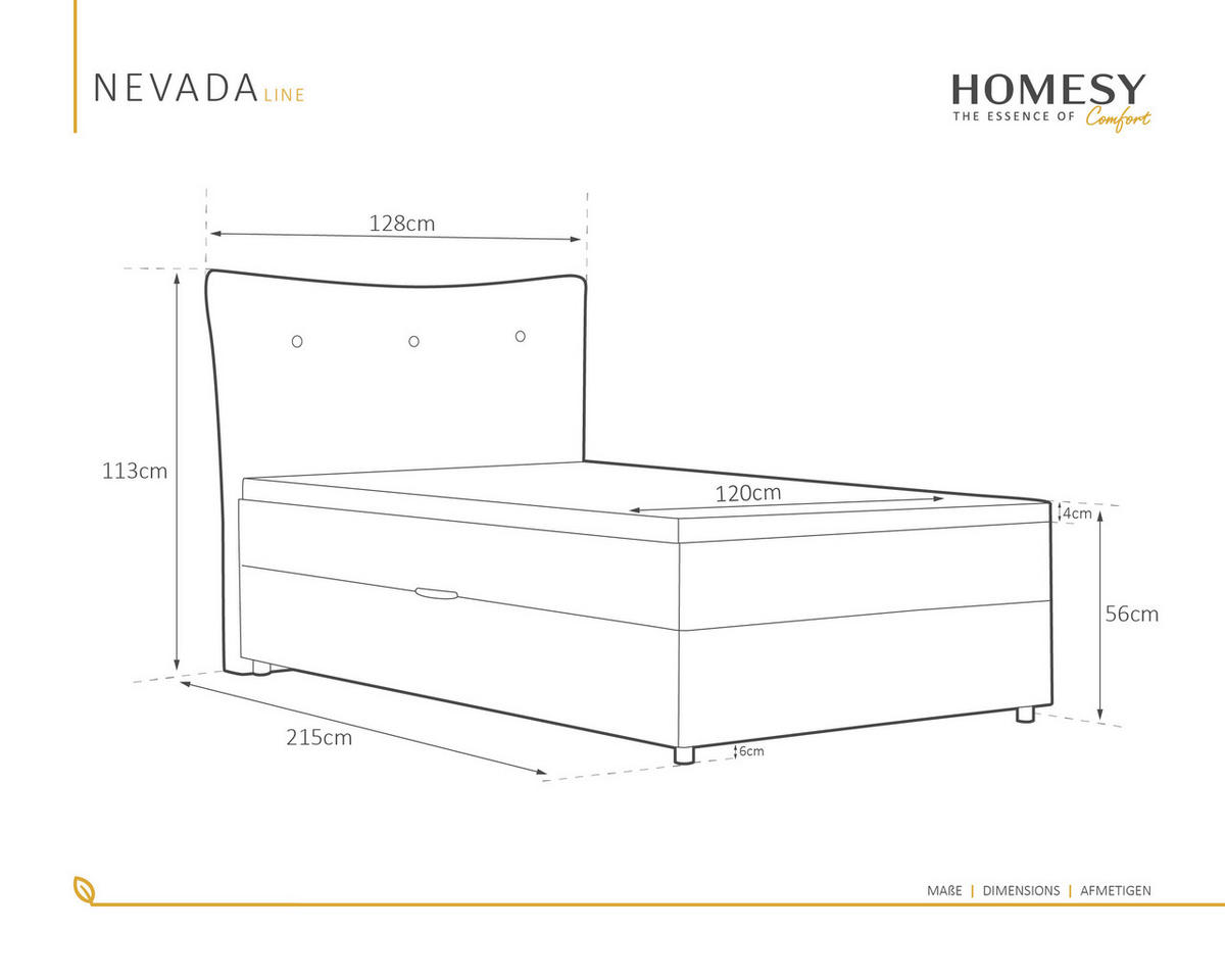 BOXBETT Nevada 120x200 cm Polsterbett mit hochwertiger Bonell-Matratze und Topper - Dunkelgrau - Anthrazit, Holz (120/200cm) - Homesy