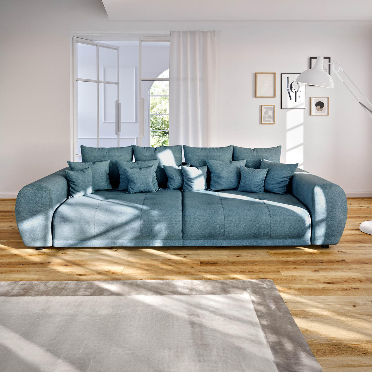 BIGSOFA Geflechtstoff 310x135x86 blau MIRELLA - Blau, Kunststoff (310/86/135cm) - Massivmoebel24