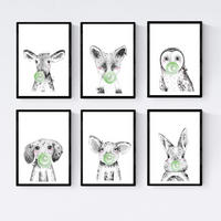 POSTER Set Mit 6 Tiere Babys Mit Kaugummi - Klar, Papier (29/3cm) - Nacnic