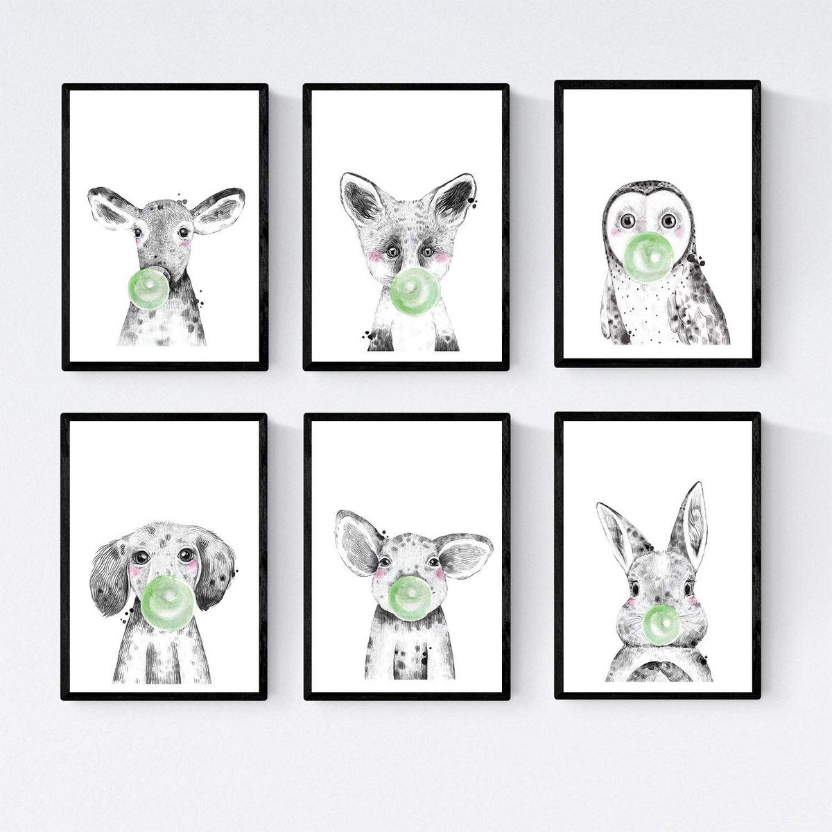 POSTER Set Mit 6 Tiere Babys Mit Kaugummi - Klar, Papier (29/3cm) - Nacnic