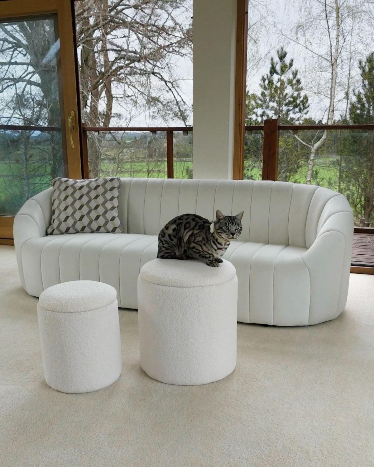 POUF set de 2 alb crem Berea - alb, material textil (40/37/40cm) - Beliani
