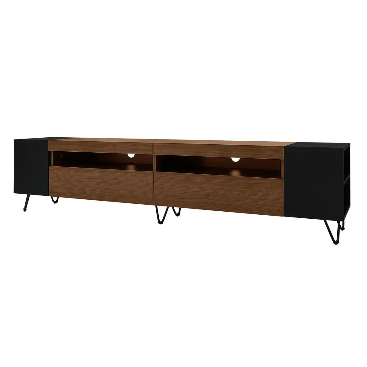 TV-MÖBEL Schwarz und Holzfarbe 180/36/43 cm - Schwarz, Holzwerkstoff (180/43/36cm) - PANGIVO