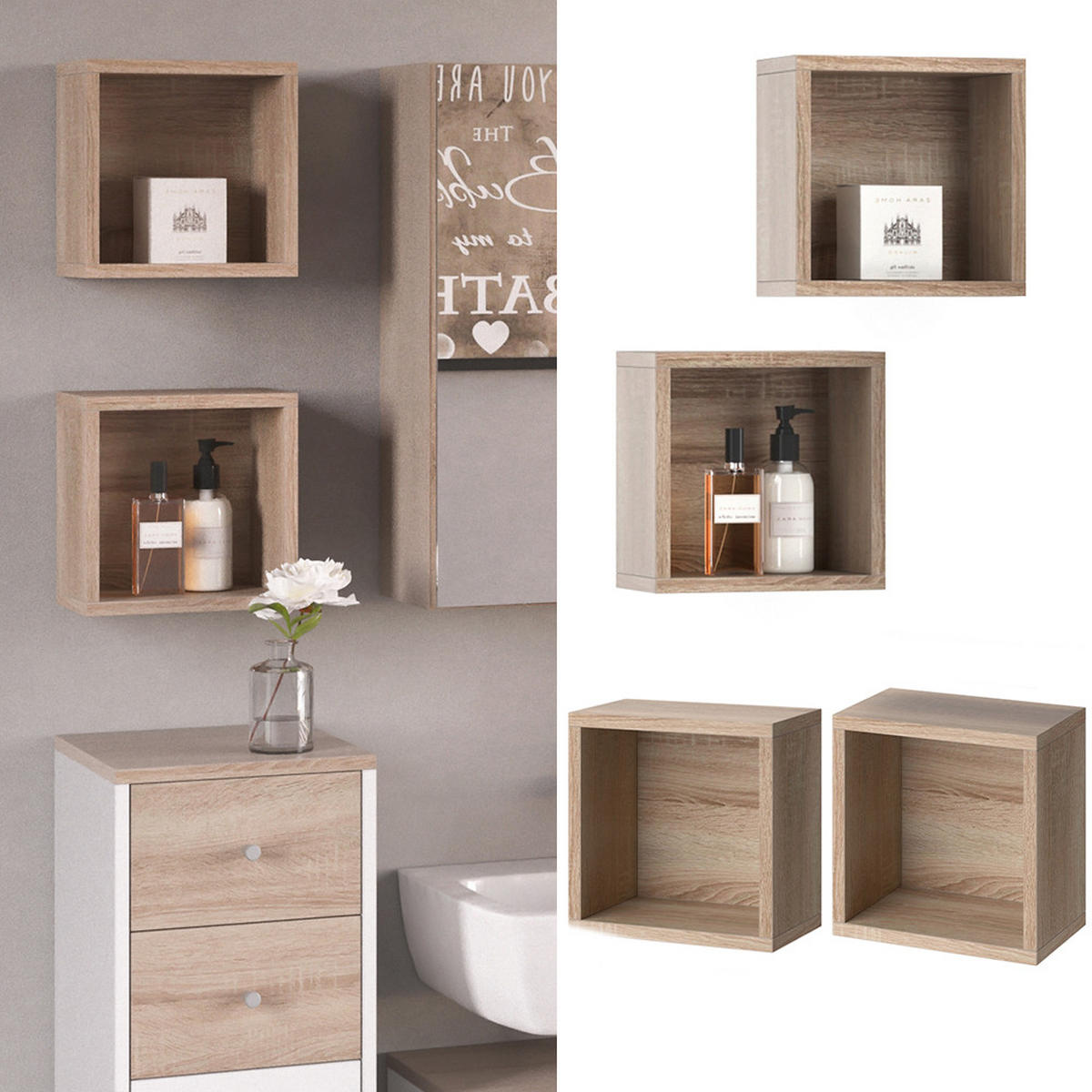 BADSCHRANK Senyo Sonoma 25 x 25 cm 2er Set - Sonoma Eiche, Holzwerkstoff (25/25/15cm) - Vicco
