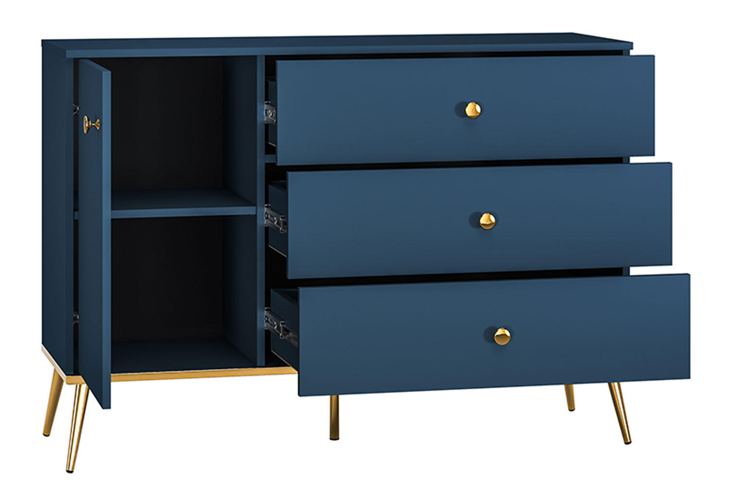 SIDEBOARD Marine dunkelblau / gold 120 / 40 / 85cm - Blau/Dunkelblau, Holz/Holzwerkstoff (120/85/40cm) - Feldmann-Wohnen
