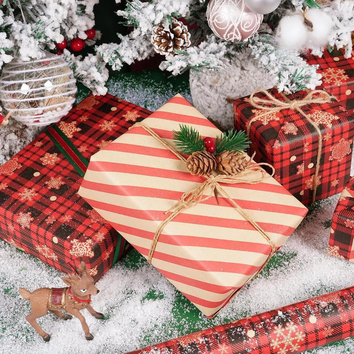 GESCHENKPAPIERROLLE Weihnachten Wendbar Rot Braun Schwarz 43 cm x 10 m - Multicolor, Papier (43/43/43cm)