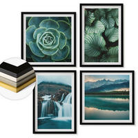 WANDBILDER 4er-Set - 50x50 cm & 40x60 cm Schwarzer Rahmen - Nahaufnahmen von Blättern sukkulenter Pflanzen - Schwarz, Kunststoff (50/50cm) - ArtPrintCave
