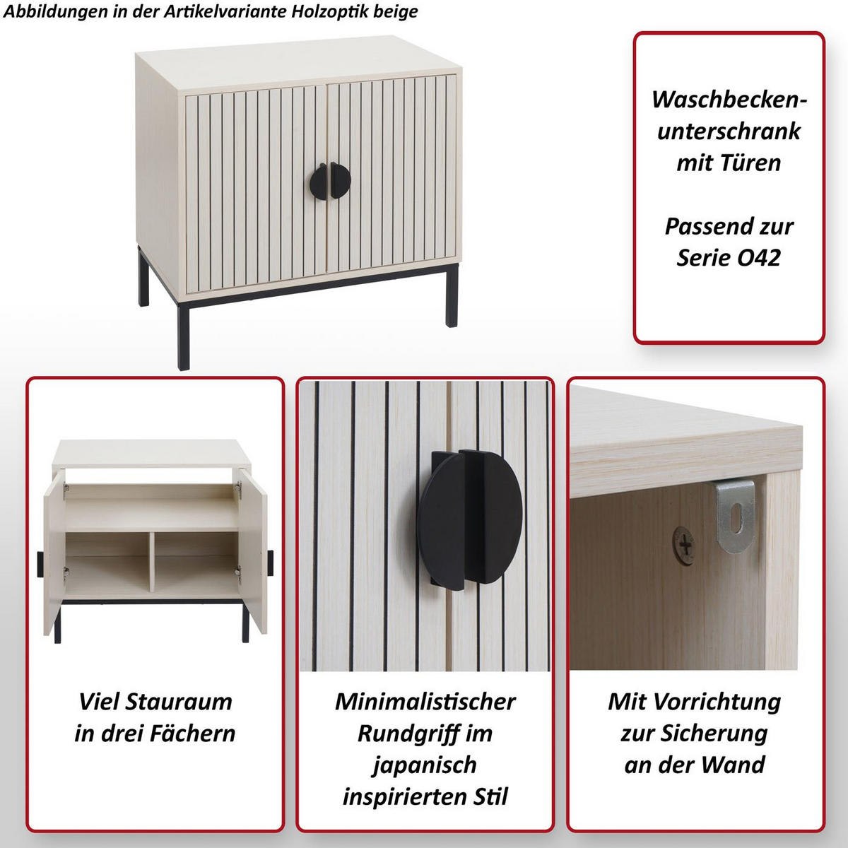 UNDERSKÅP TILL TVÄTTSTÄLL Beige - Beige, Metall (63/61/35cm) - MCW