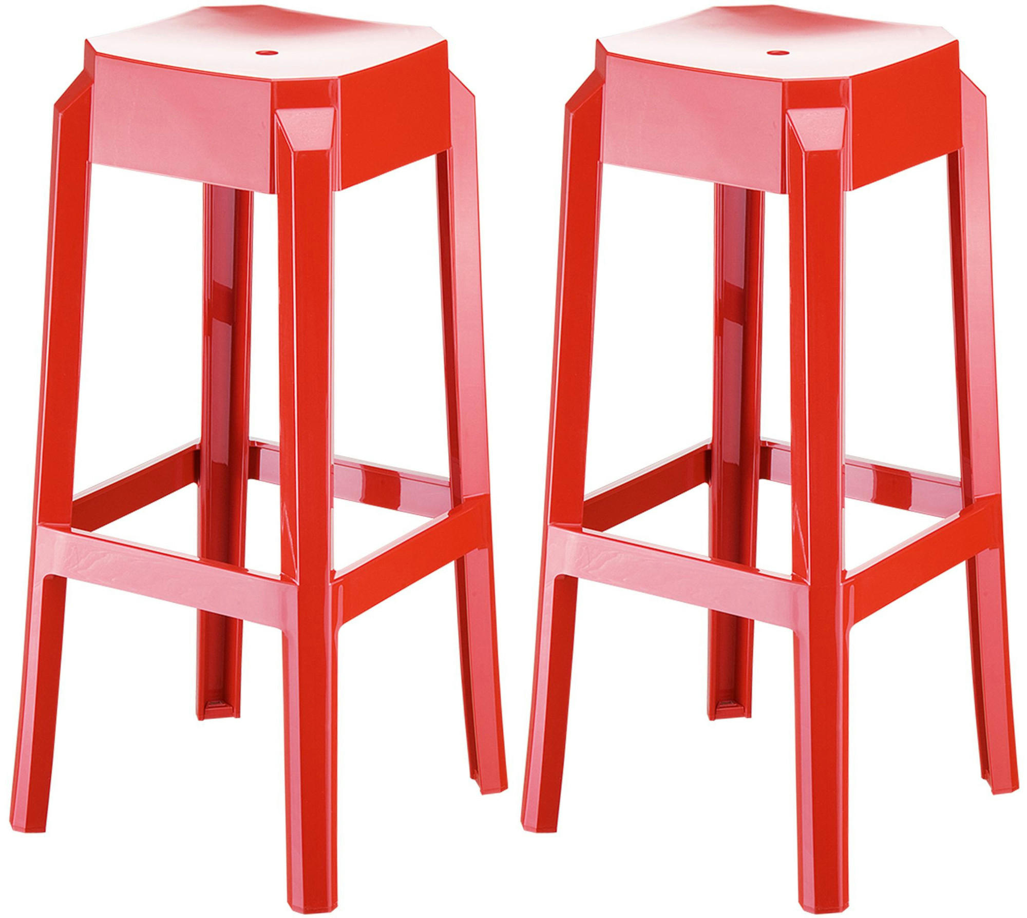 BARHOCKER 2er Set Kunststoff rot - Eukalyptusholzfarben/Rot, Kunststoff (36/75/36cm) - CLP