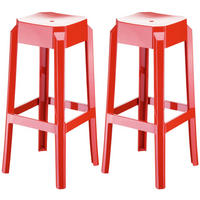 BARHOCKER 2er Set Kunststoff rot - Eukalyptusholzfarben/Rot, Kunststoff (36/75/36cm) - CLP