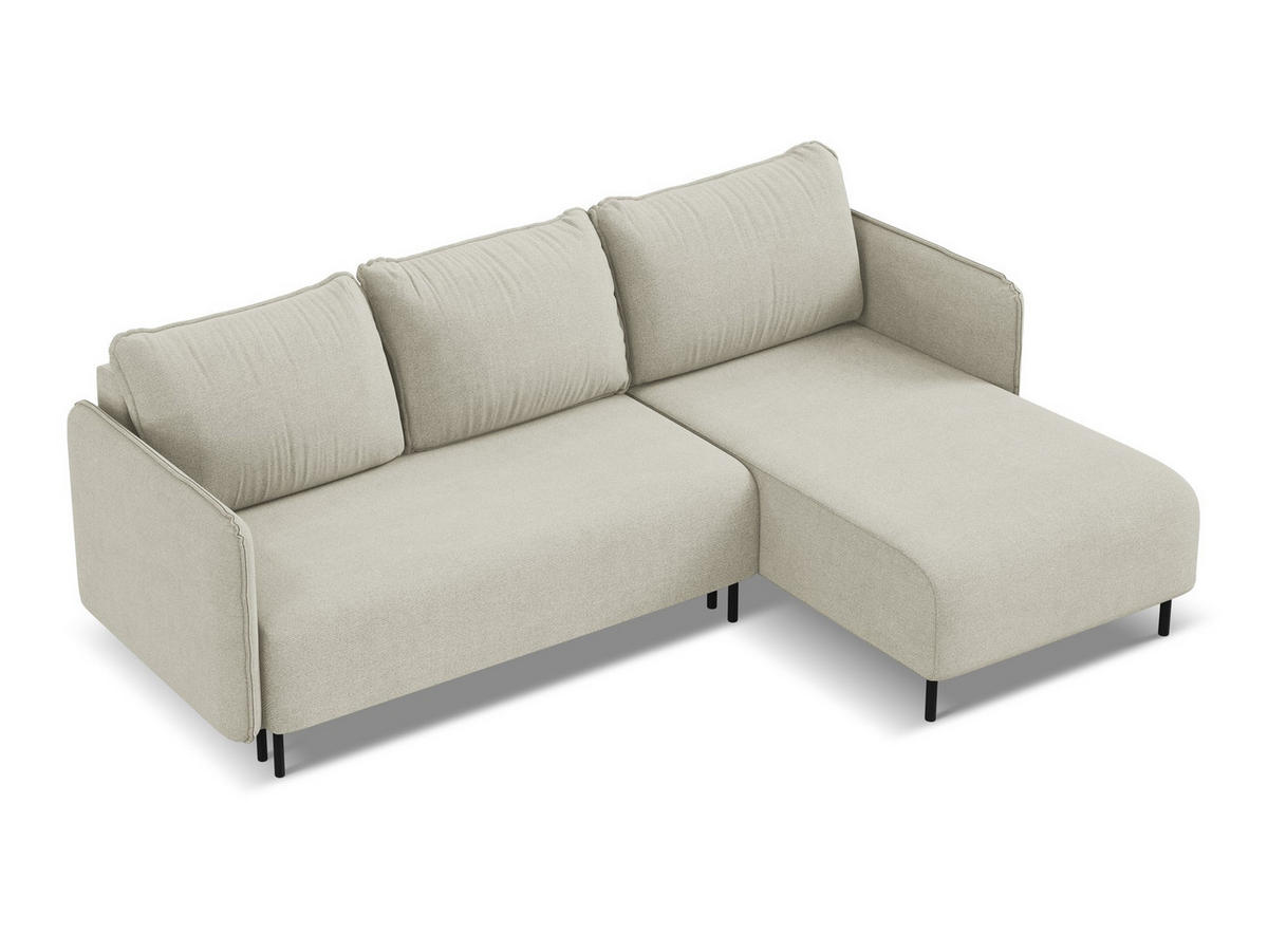 ECKSOFA mit Schlaffunktion Strukturstoff Stoff Beige - Beige/Creme, Holz/Textil (236/162cm) - Makamii