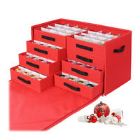 WEIHNACHTSKUGEL-AUFBEWAHRUNGSBOX - Rot, Wellpappe/Textil (73/40/36.5cm) - Relaxdays