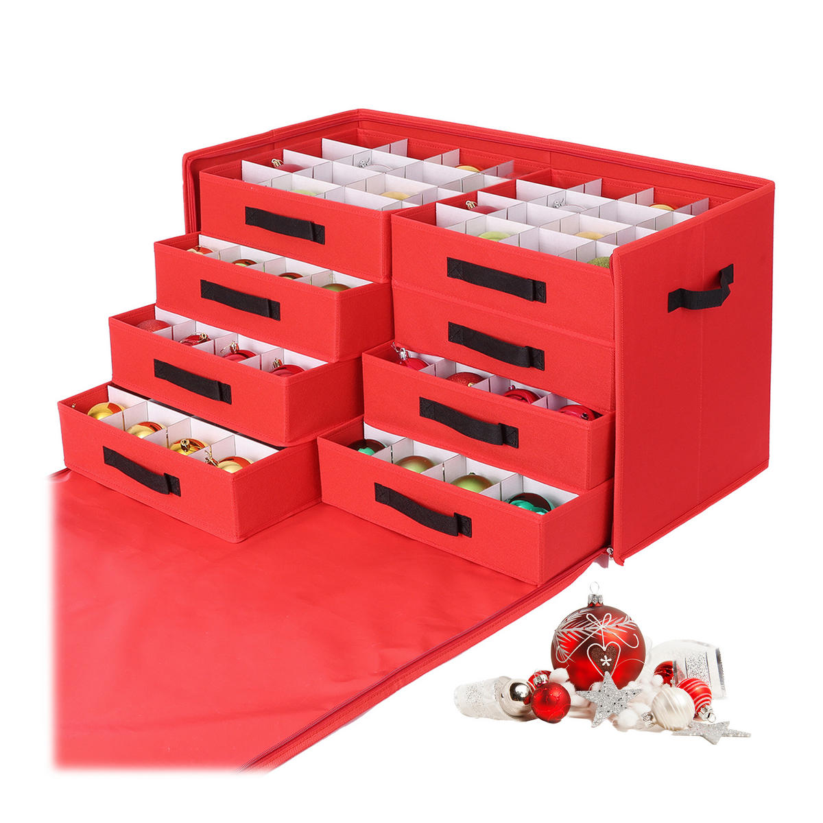 WEIHNACHTSKUGEL-AUFBEWAHRUNGSBOX - Rot, Wellpappe/Textil (73/40/36.5cm) - Relaxdays