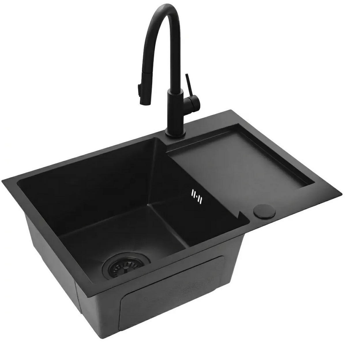 EDELSTAHLSPÜLE Rea Paul Black mit Küchenarmatur - Schwarz, Metall (48/18.5/60cm) - REA
