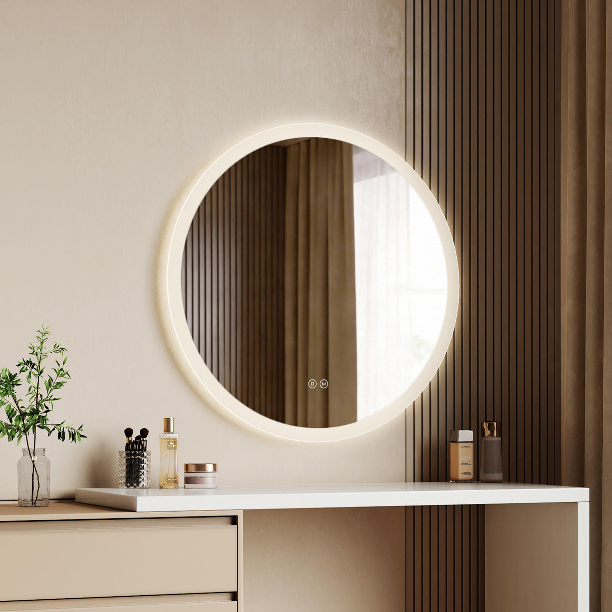 BADSPIEGEL Rund mit beleuchtetem Rand, 3 Lichtfarben, beschlagfrei, Ø 70 cm - Transparent, Glas (70/70/3.5cm) - EMKE