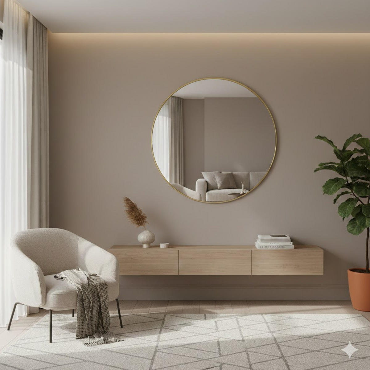 RUNDER WANDSPIEGEL - Goldfarben, Glas/Metall (70/70/3.5cm) - Mat-Haus