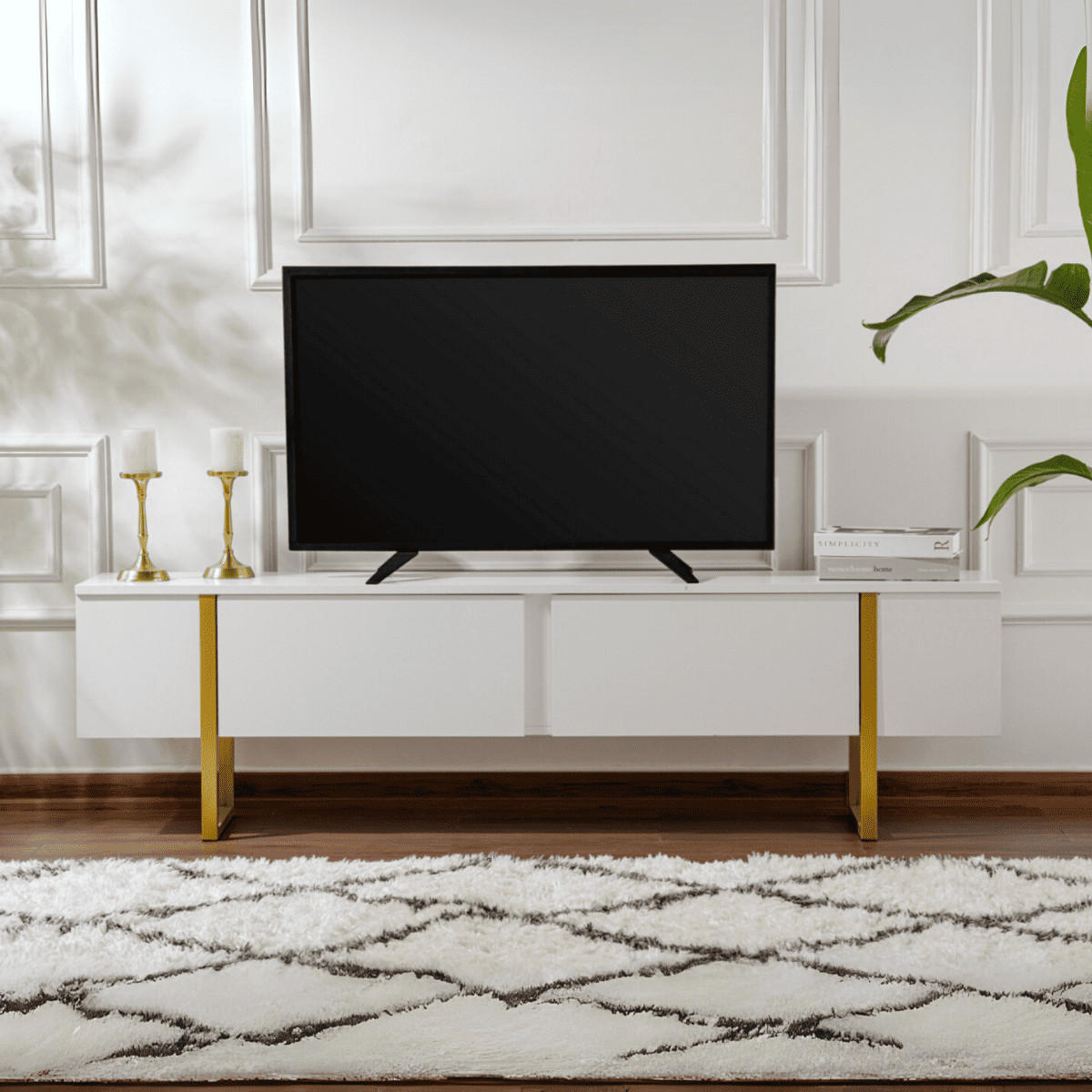TV-MÖBEL mit 2 klapptüren - serenity 180/29,5/50 cm - Goldfarben/Weiß, Holzwerkstoff (29.5/50/180cm) - Calicosy