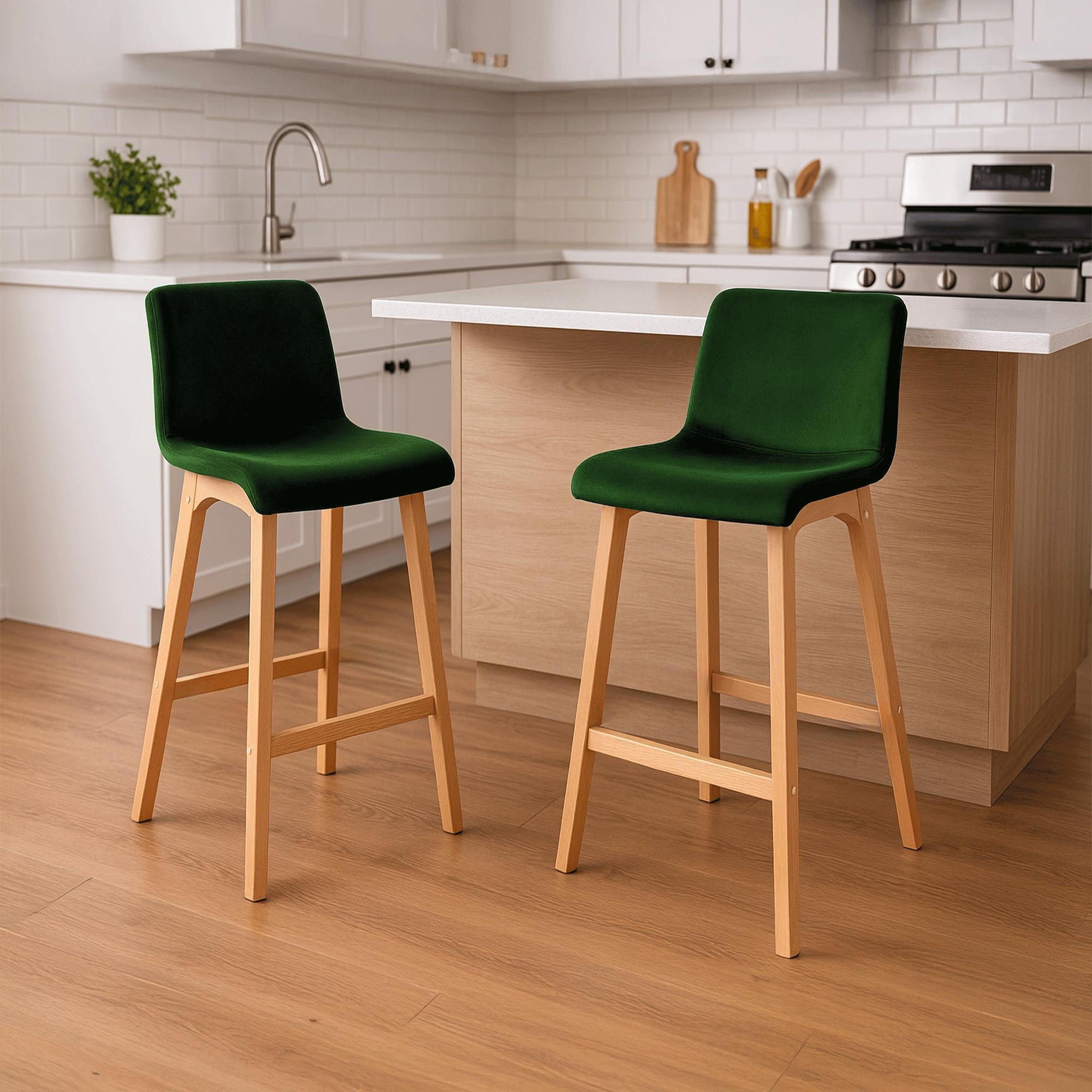 BARHOCKER Samt Grün - Eukalyptusholzfarben/Grün, Holz/Textil (41/101/46cm) - CLP