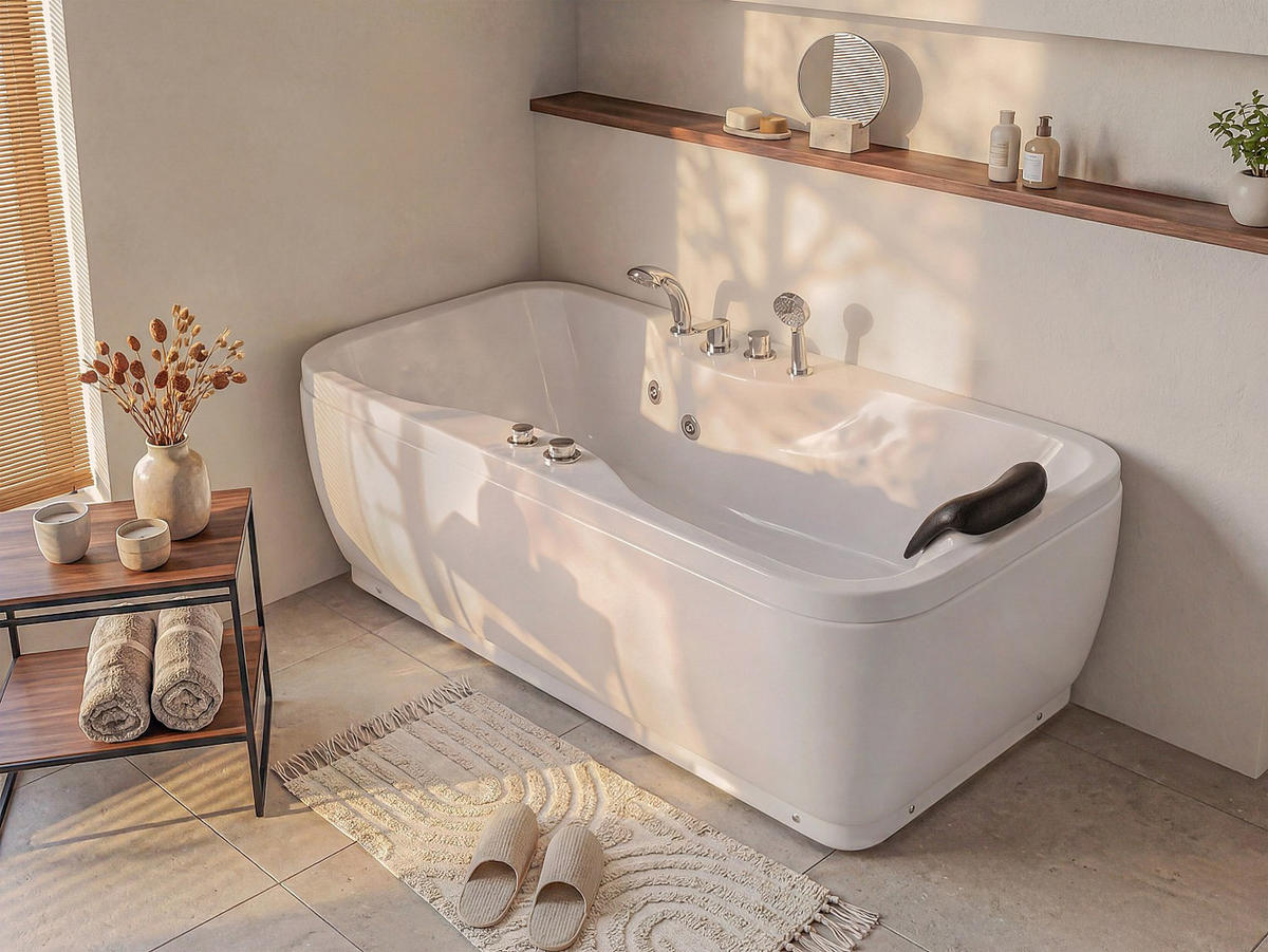 WHIRLPOOLBADEWANNE - 1 Person - acryl - weiß Gavino - Weiß, Kunststoff (150/54.5/75cm) - Vente-Unique