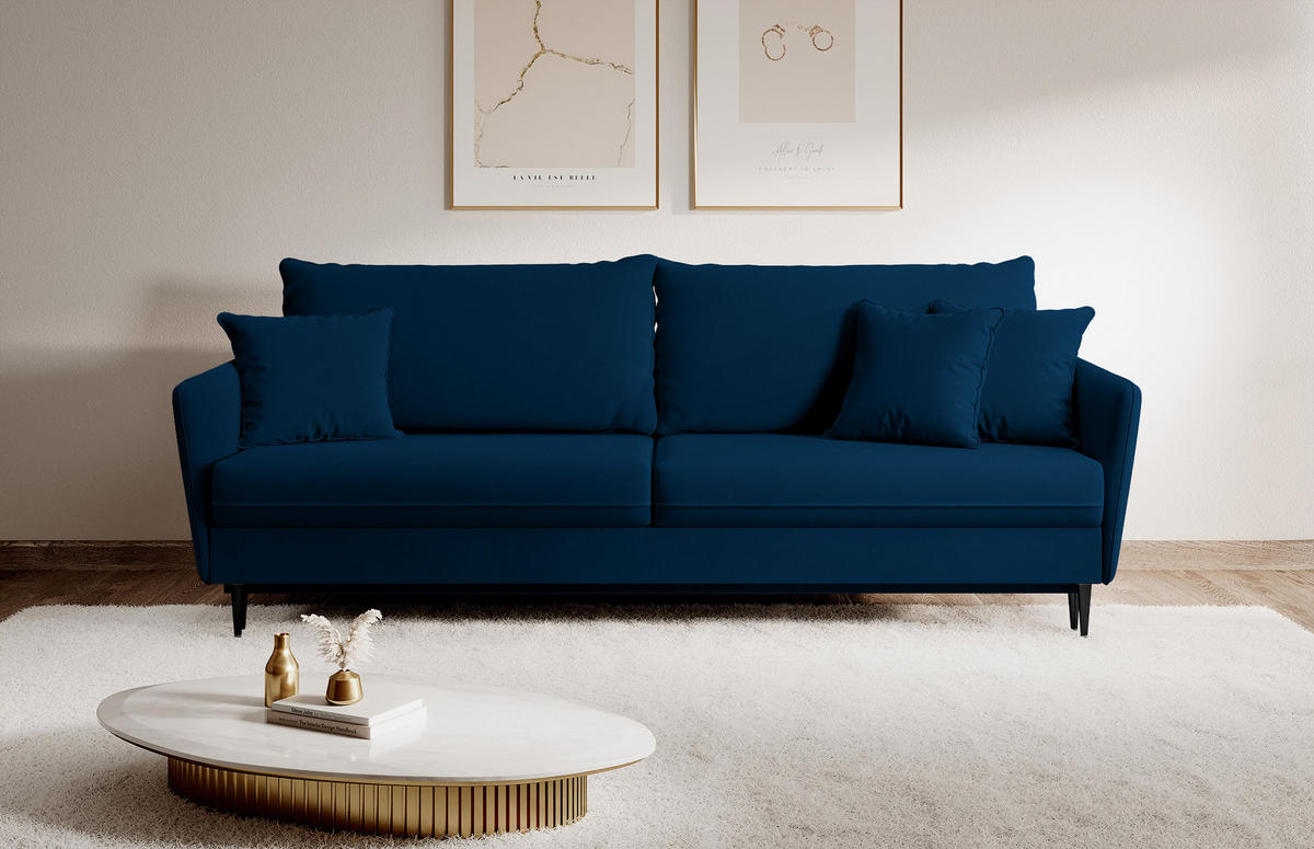 SCHLAFSOFA Volio Dunkelblau schwarzen Beinen - Schwarz/Dunkelblau, Textil/Metall (221/90/100cm) - Selsey