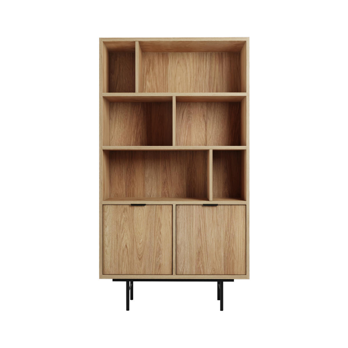WOHNWAND Evron Kommode 150 cm TV-Board 150 cm Bücherregal 90 cm, Hikora Eiche - Eichefarben/Schwarz, Holzwerkstoff/Metall (150/90/40cm) - Beautysofa