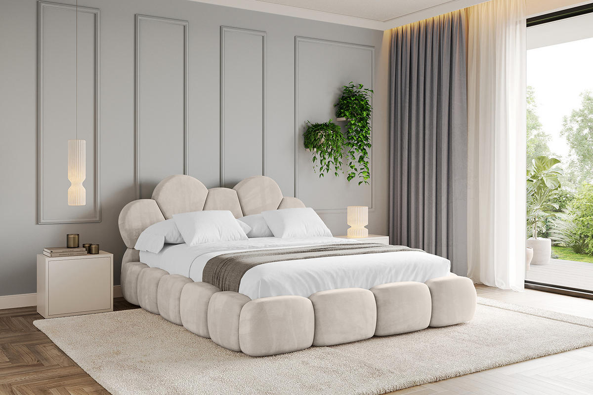 POLSTERBETT mit Bettkasten und Lattenrost, Boxbett ohne Matratze - LANA 200x200 Beige - Beige, Holzwerkstoff/Textil (200/200cm) - ALTDECOR
