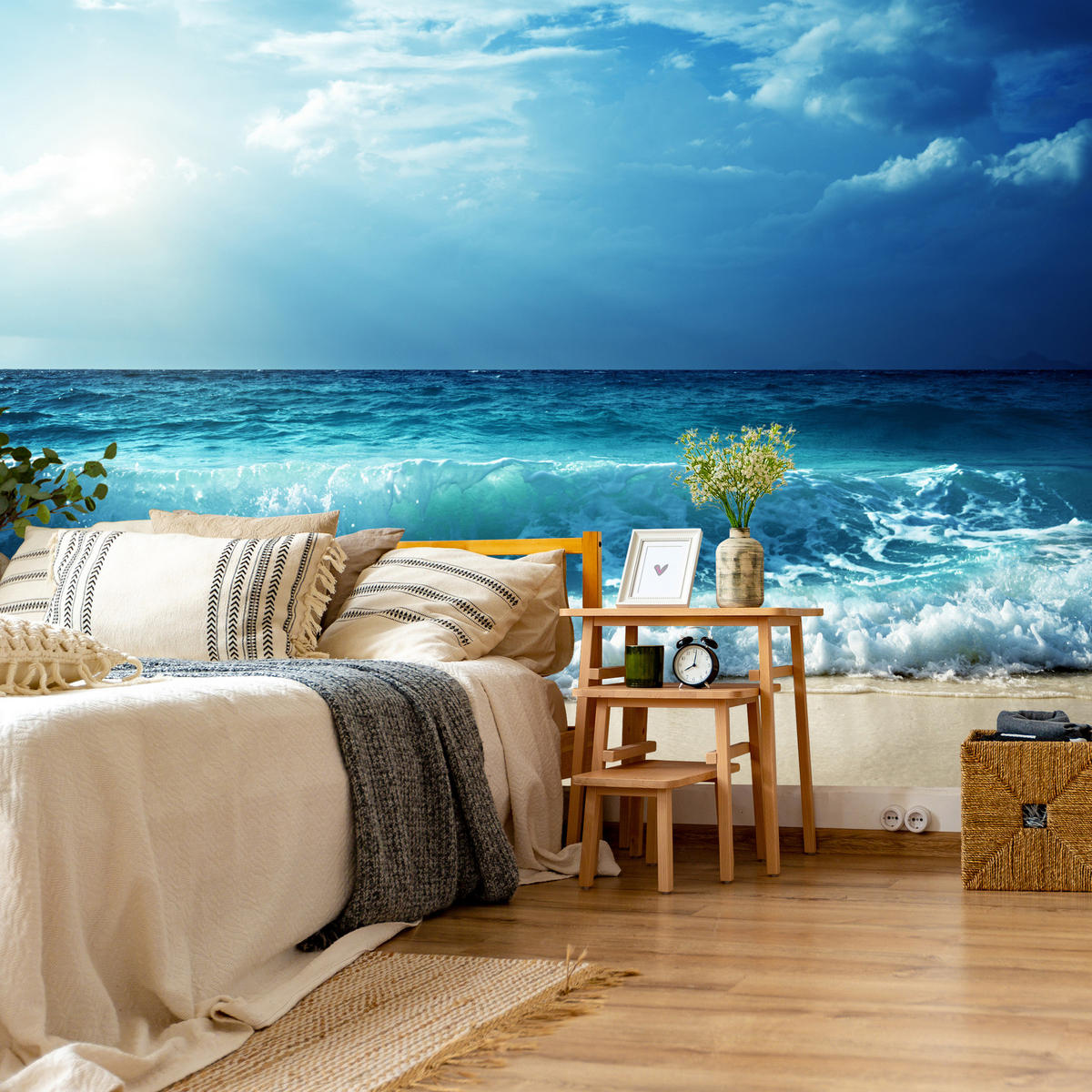 FOTOTAPETE Meer Wellen Strand Landschaft 3D 500x350 - Blau/Beige, Papier (500/350cm) - Muralo