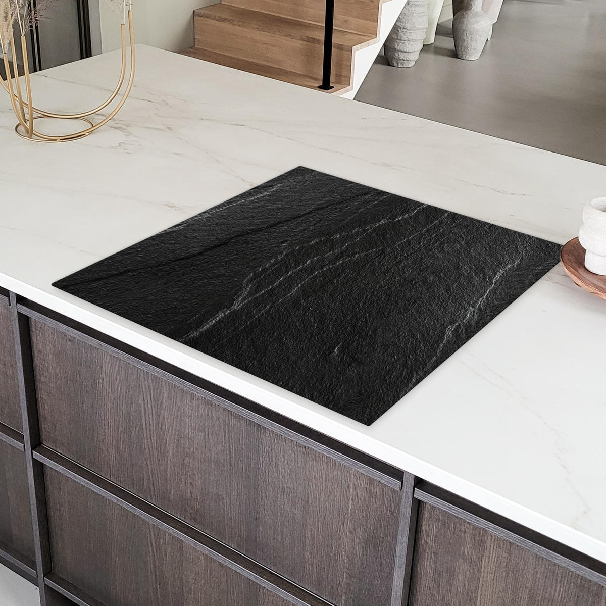 HERDABDECKPLATTE Stein - Anthrazit - Dunkelgrau - Steinstruktur Induktionsmatte 78x78 cm - Anthrazit, Kunststoff (78/78/0.2cm) - MuchoWow