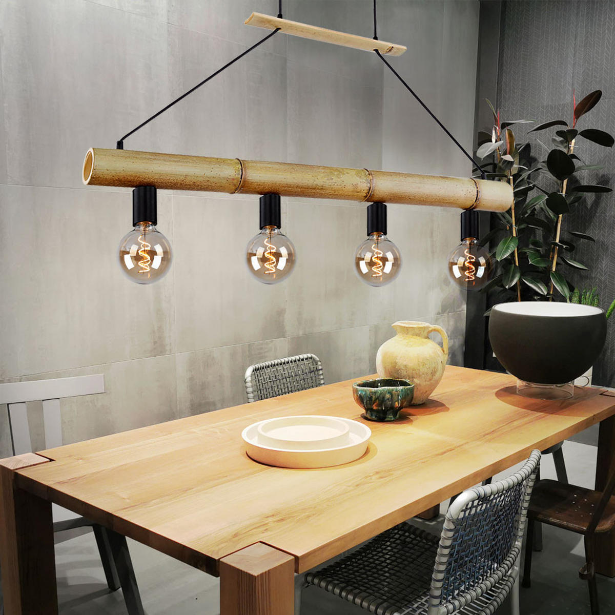 HÄNGELEUCHTE Metall Bambusoptik Braun - Braun, Holz (100/7/120cm) - Globo Lighting