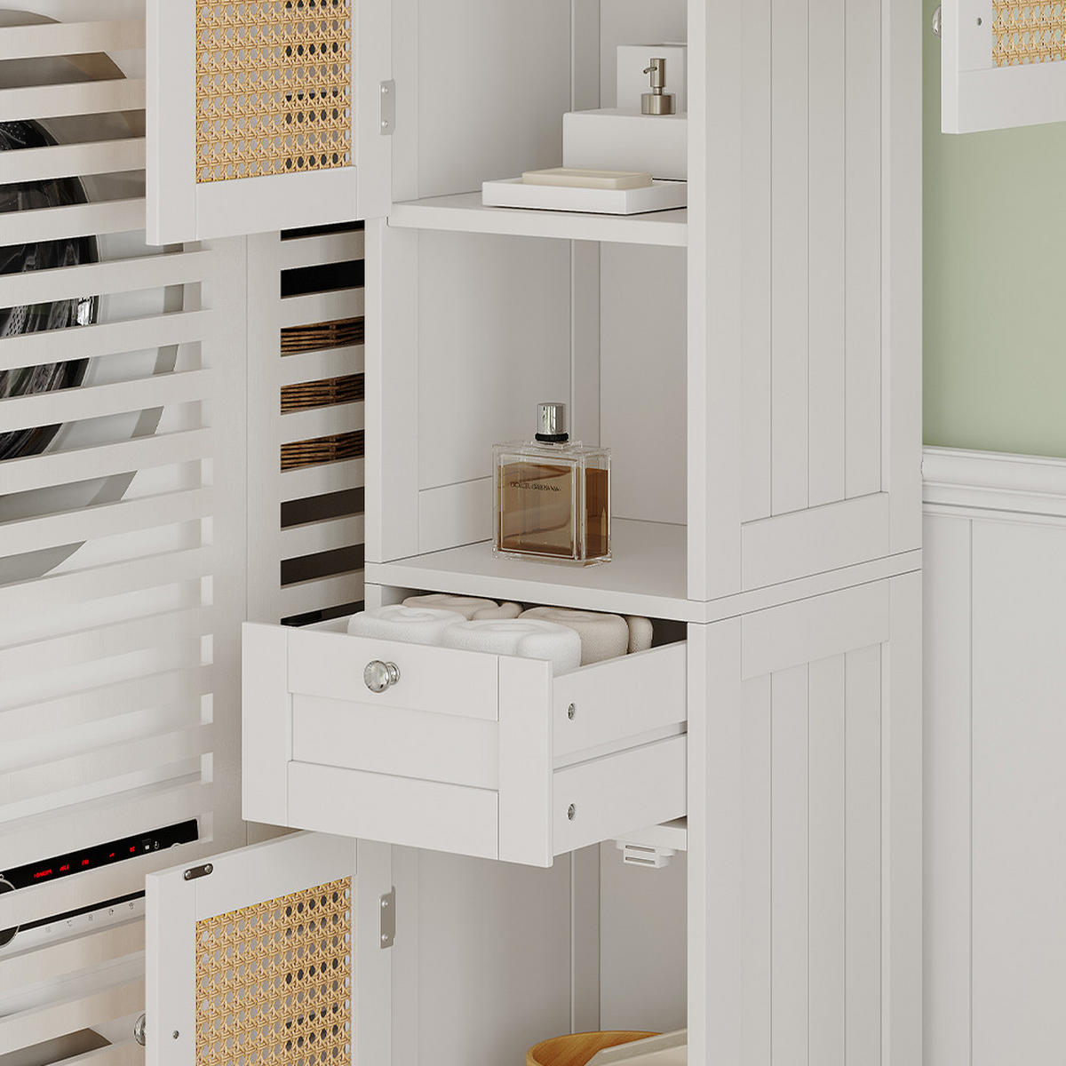 BADSCHRANK Rosario Weiß 32 x 170 cm mit 2 Türen und Schublade - Weiß, Holzwerkstoff (32/170/30cm) - Vicco